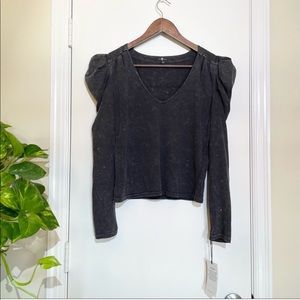 NWT 7 For All Mankind Puff Shoulder One of a kind Bleached Faded Long Sleeve Tee